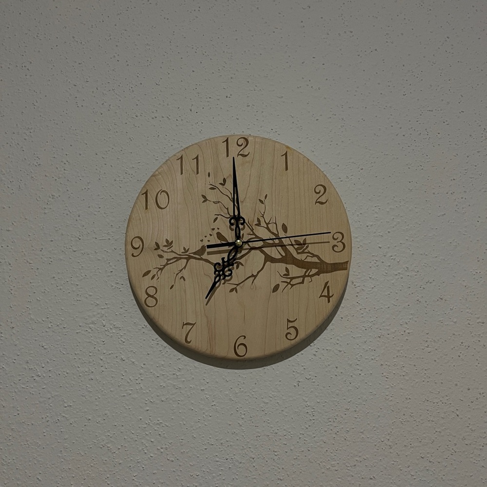 Wooden Wall Clock Maple Wood Laser Engraved 10”